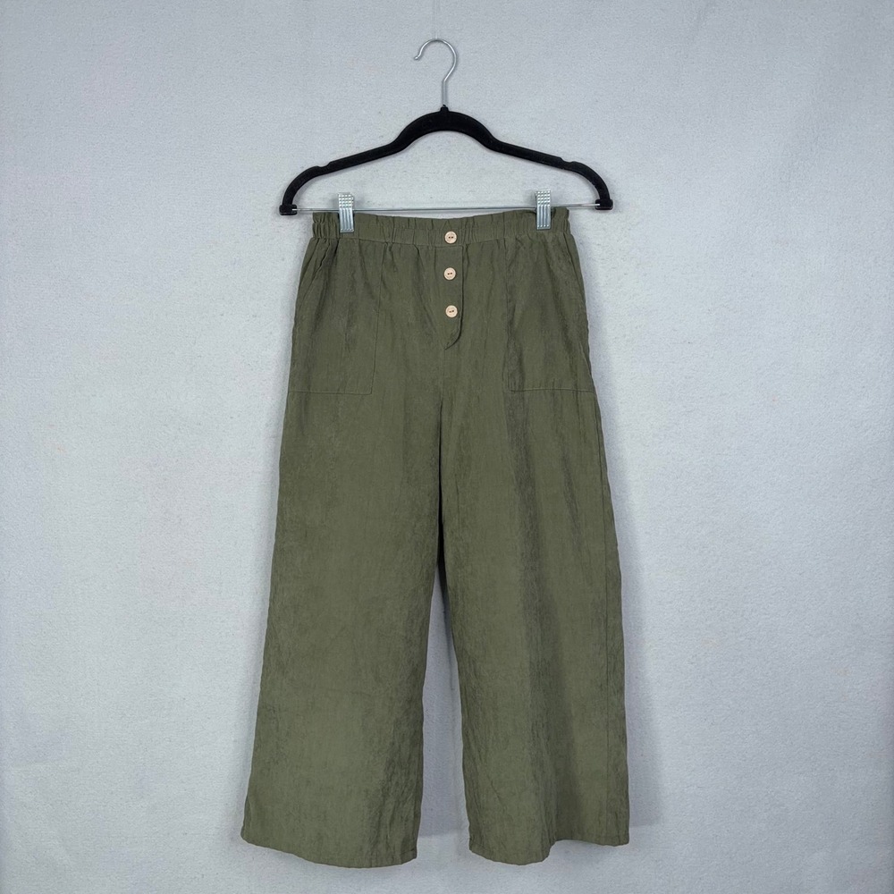 Hayden Girls Wide Leg Pants Girls XL Olive Green Solid Button Detail Boho Chic